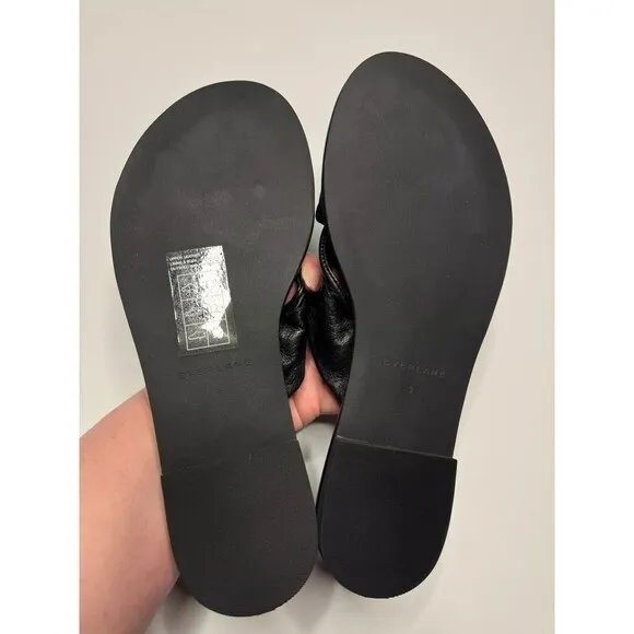 Everlane Size 9 The Day Twist Sandal In Black Leather Flat Slides Slip On NWOT