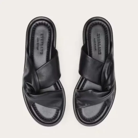 Everlane Size 9 The Day Twist Sandal In Black Leather Flat Slides Slip On NWOT