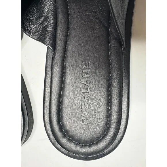 Everlane Size 9 The Day Twist Sandal In Black Leather Flat Slides Slip On NWOT