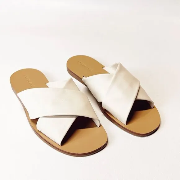 Everlane The Day Crossover Sandal Leather Slides in Cream Size 8.5 New