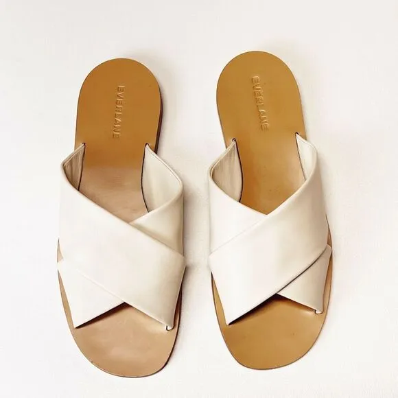 Everlane The Day Crossover Sandal Leather Slides in Cream Size 8.5 New
