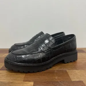 Everlane Womens Lug Loafers 8.5 Black Leather Chunky Crocodile Goth Academic