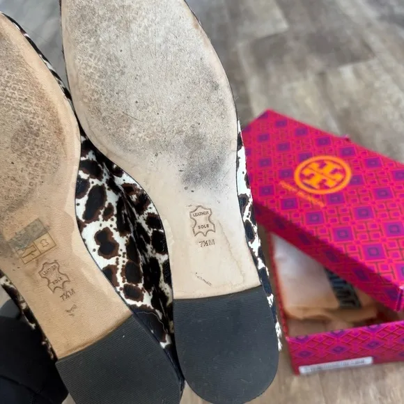Excellent Condition! TORY BURCH Leopard Print Genuine Calf Hair Loafers/Mules
