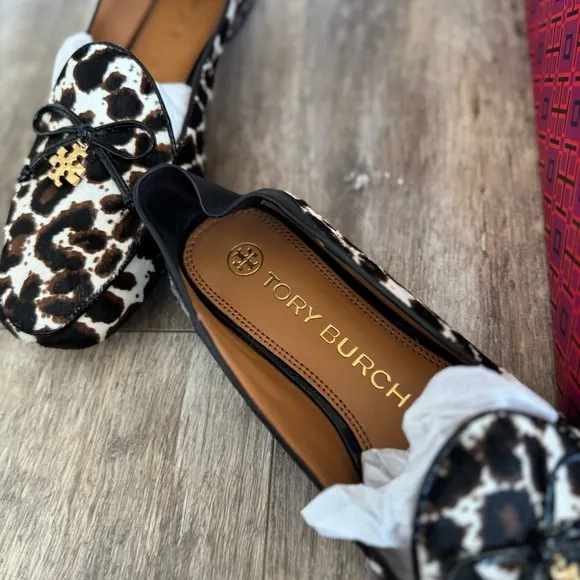 Excellent Condition! TORY BURCH Leopard Print Genuine Calf Hair Loafers/Mules