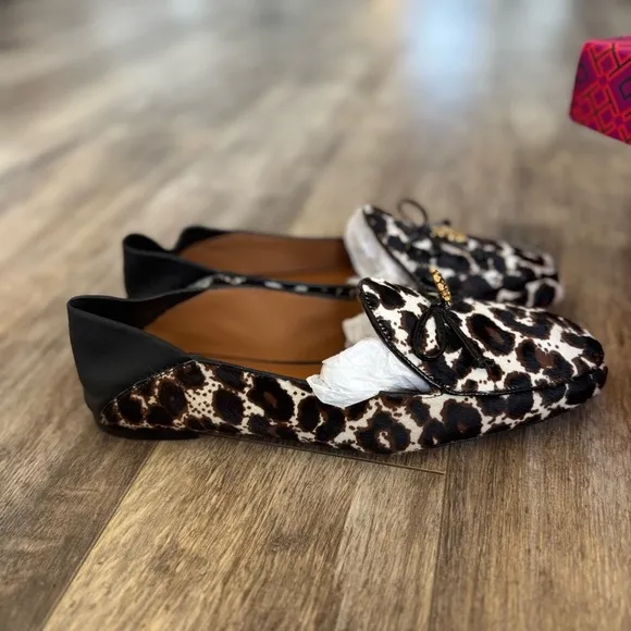 Excellent Condition! TORY BURCH Leopard Print Genuine Calf Hair Loafers/Mules