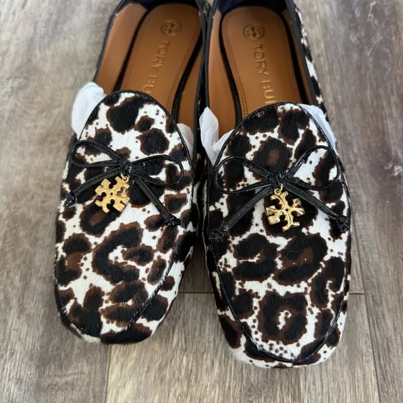 Excellent Condition! TORY BURCH Leopard Print Genuine Calf Hair Loafers/Mules