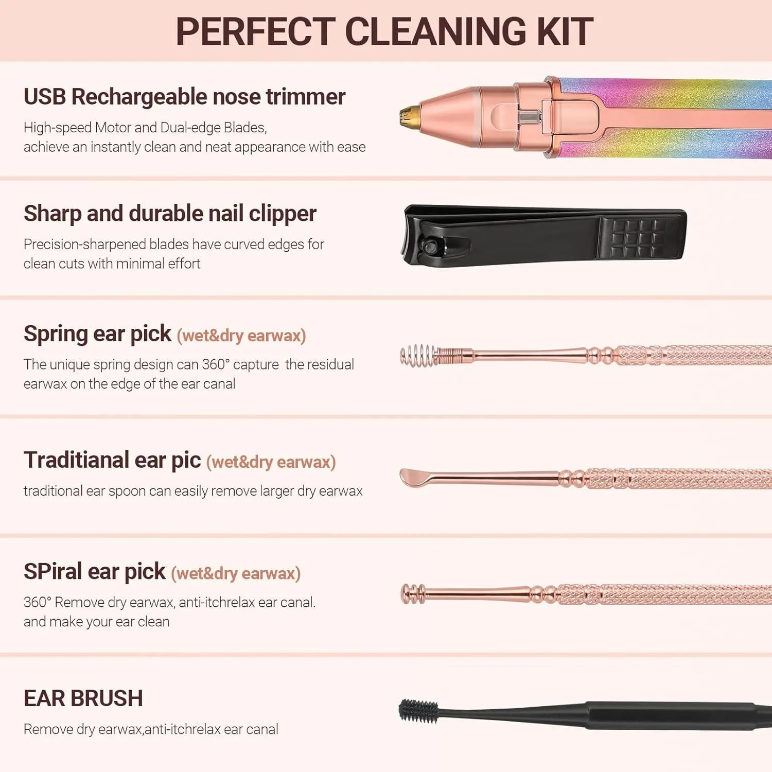 Facial Hair Removal for Women, Electric 2 in 1 Face Shaver and Eyebrow Trimmer, Ear Wax Removal Tool with Storage Box, Rechargeable Nose Hair Trimmer for Women with Built-In LED Light