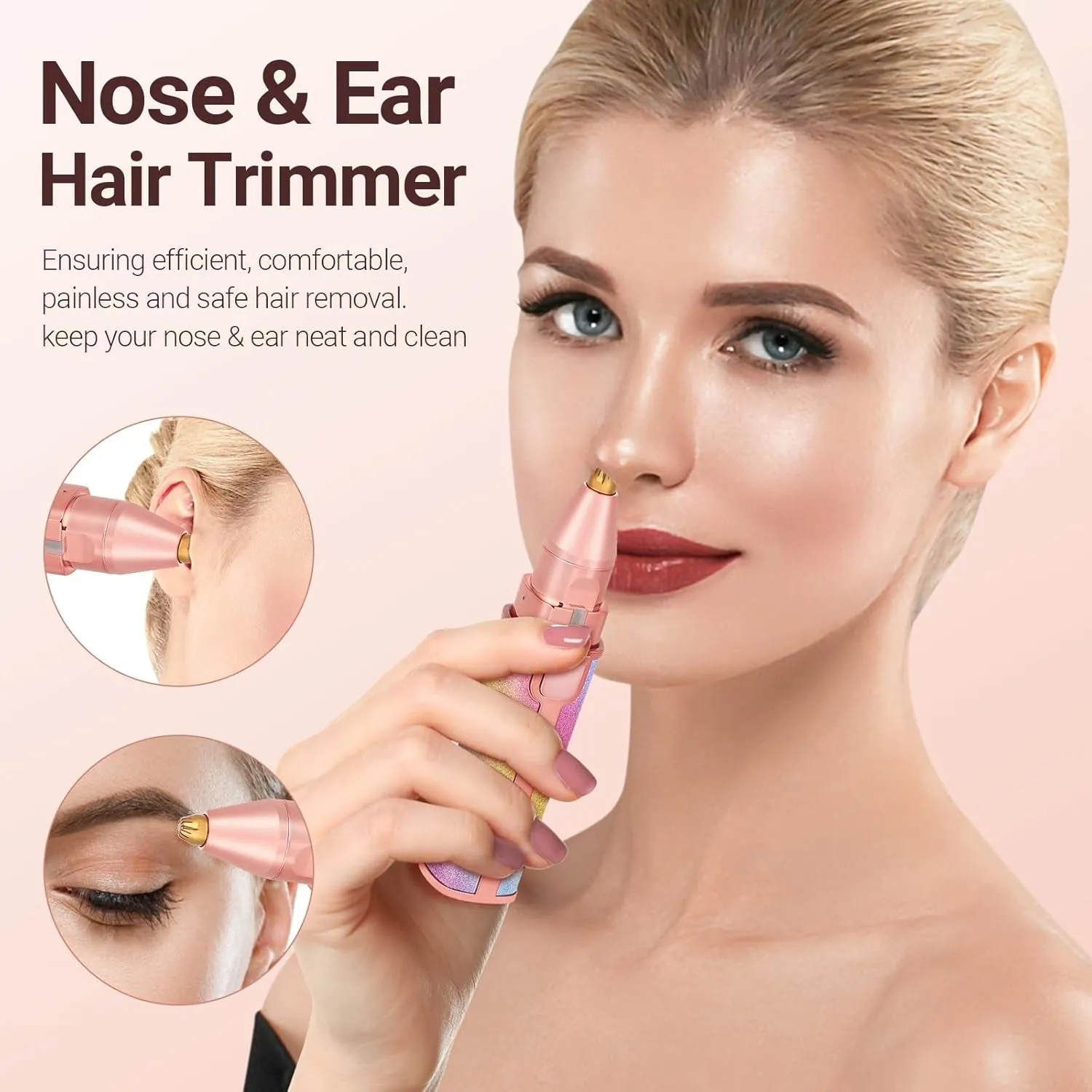 Facial Hair Removal for Women, Electric 2 in 1 Face Shaver and Eyebrow Trimmer, Ear Wax Removal Tool with Storage Box, Rechargeable Nose Hair Trimmer for Women with Built-In LED Light