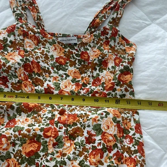 FAITHFUL THE BAND Lou Lou Mini Dress Sz 4 Sweetheart neckline Orange Tan Floral.