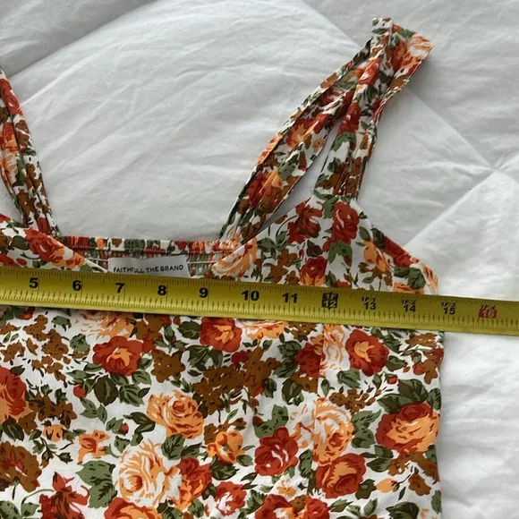 FAITHFUL THE BAND Lou Lou Mini Dress Sz 4 Sweetheart neckline Orange Tan Floral.
