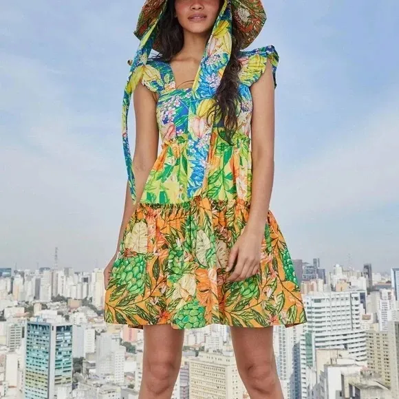 Farm Rio Caipirinha Tiered Mini Dress Size Small