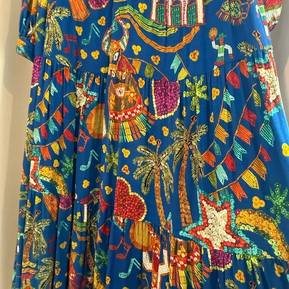 Farm Rio Folk Party Santa Fe Long-Sleeved Maxi Dress