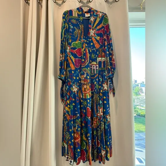 Farm Rio Folk Party Santa Fe Long-Sleeved Maxi Dress