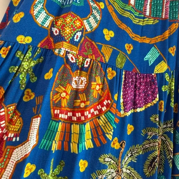 Farm Rio Folk Party Santa Fe Long-Sleeved Maxi Dress