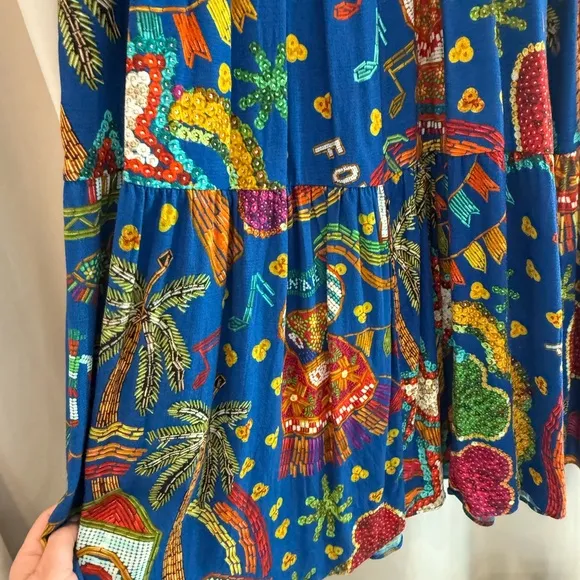 Farm Rio Folk Party Santa Fe Long-Sleeved Maxi Dress