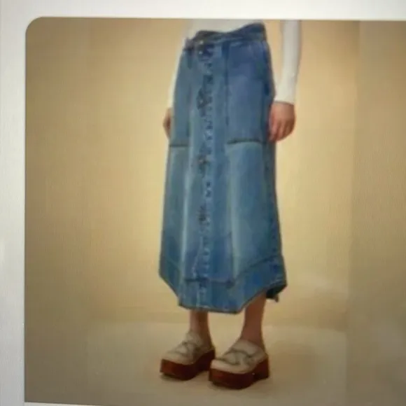 Farm Rio wave denim maxi skirt NWT
