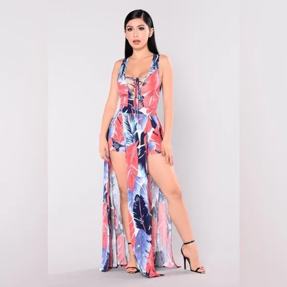 🔥Fashion Nova Floral Maxi Playsuit Romper