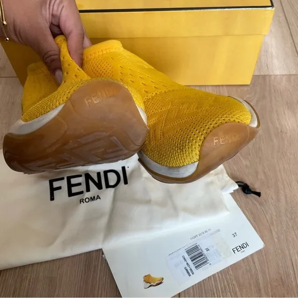 Fendi Fluid Sneakers High-Tech Jacquard Yellow Size 37