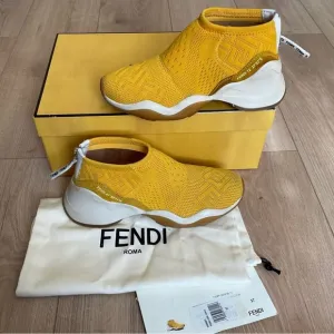 Fendi Fluid Sneakers High-Tech Jacquard Yellow Size 37
