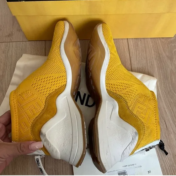 Fendi Fluid Sneakers High-Tech Jacquard Yellow Size 37