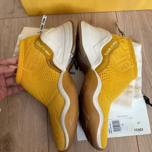 Fendi Fluid Sneakers High-Tech Jacquard Yellow Size 37