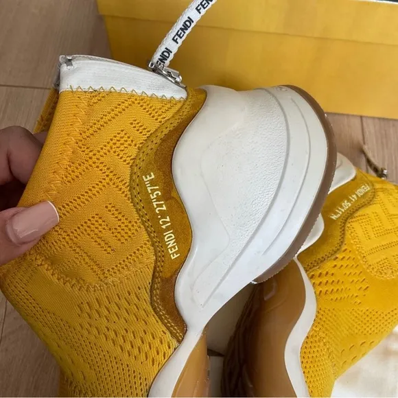 Fendi Fluid Sneakers High-Tech Jacquard Yellow Size 37