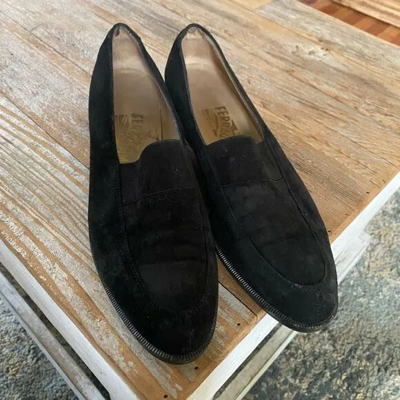 Ferragamo Black Suede Loafers