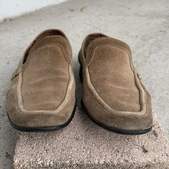 Ferragamo khaki tan suede loafers