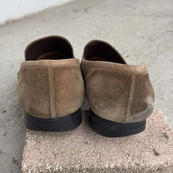 Ferragamo khaki tan suede loafers