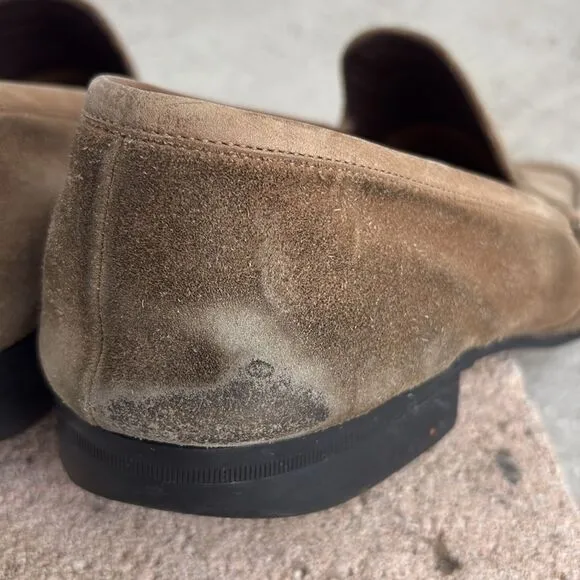 Ferragamo khaki tan suede loafers