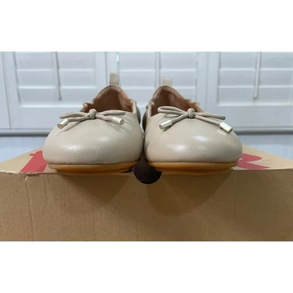 Fitflop Allegro Bow Leather Ballerina Flat Latte Beige Size 10 NIB Comfy Slip On
