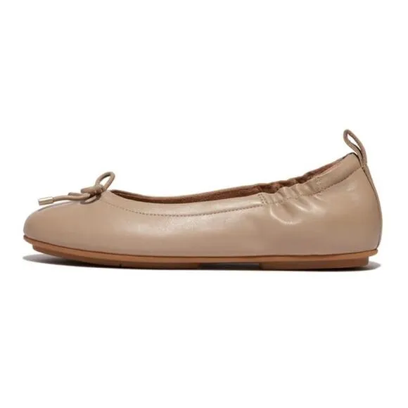 Fitflop Allegro Bow Leather Ballerina Flat Latte Beige Size 10 NIB Comfy Slip On