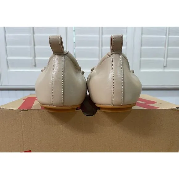Fitflop Allegro Bow Leather Ballerina Flat Latte Beige Size 10 NIB Comfy Slip On