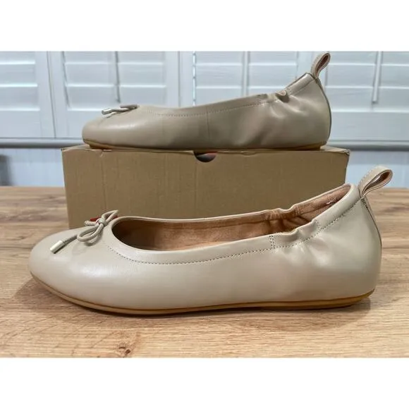 Fitflop Allegro Bow Leather Ballerina Flat Latte Beige Size 10 NIB Comfy Slip On