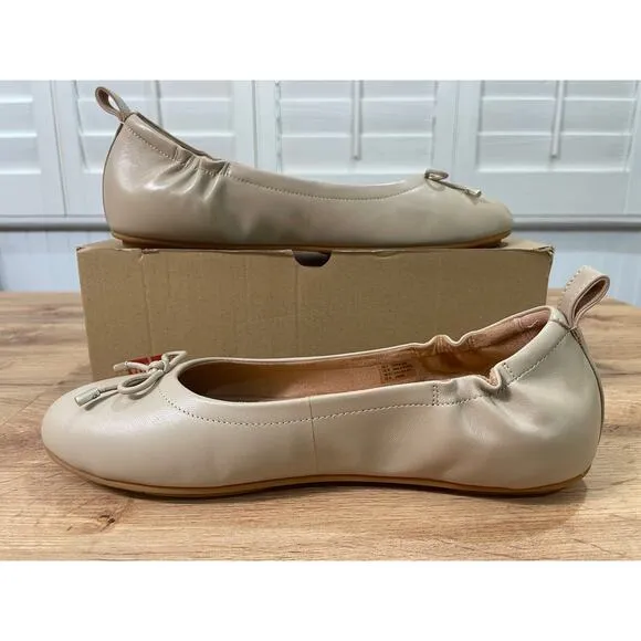 Fitflop Allegro Bow Leather Ballerina Flat Latte Beige Size 10 NIB Comfy Slip On