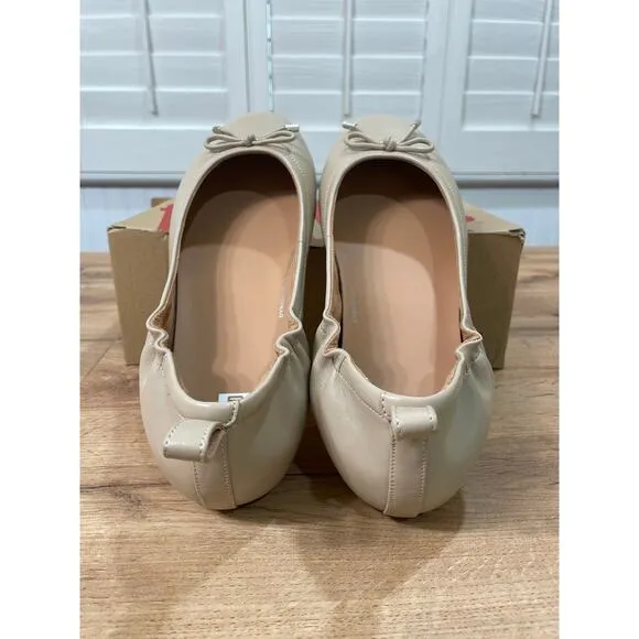Fitflop Allegro Bow Leather Ballerina Flat Latte Beige Size 10 NIB Comfy Slip On