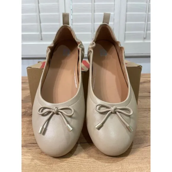 Fitflop Allegro Bow Leather Ballerina Flat Latte Beige Size 10 NIB Comfy Slip On