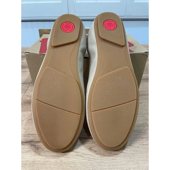 Fitflop Allegro Bow Leather Ballerina Flat Latte Beige Size 10 NIB Comfy Slip On