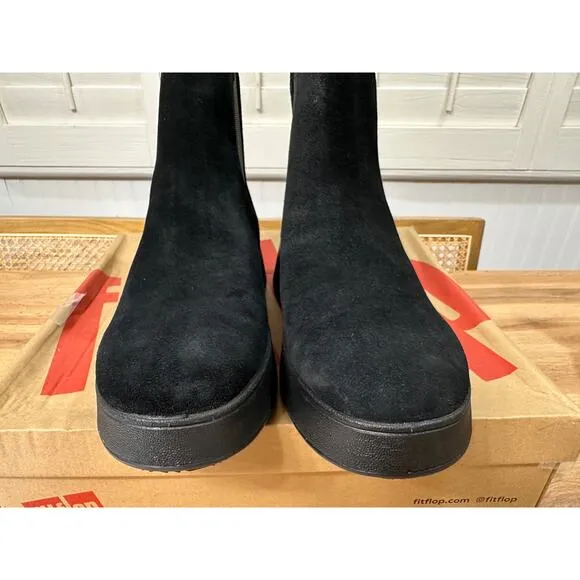 Fitflop F-Mode Suede Flatform Chelsea Boots Black Size 10 NIB Lightweight Comfy