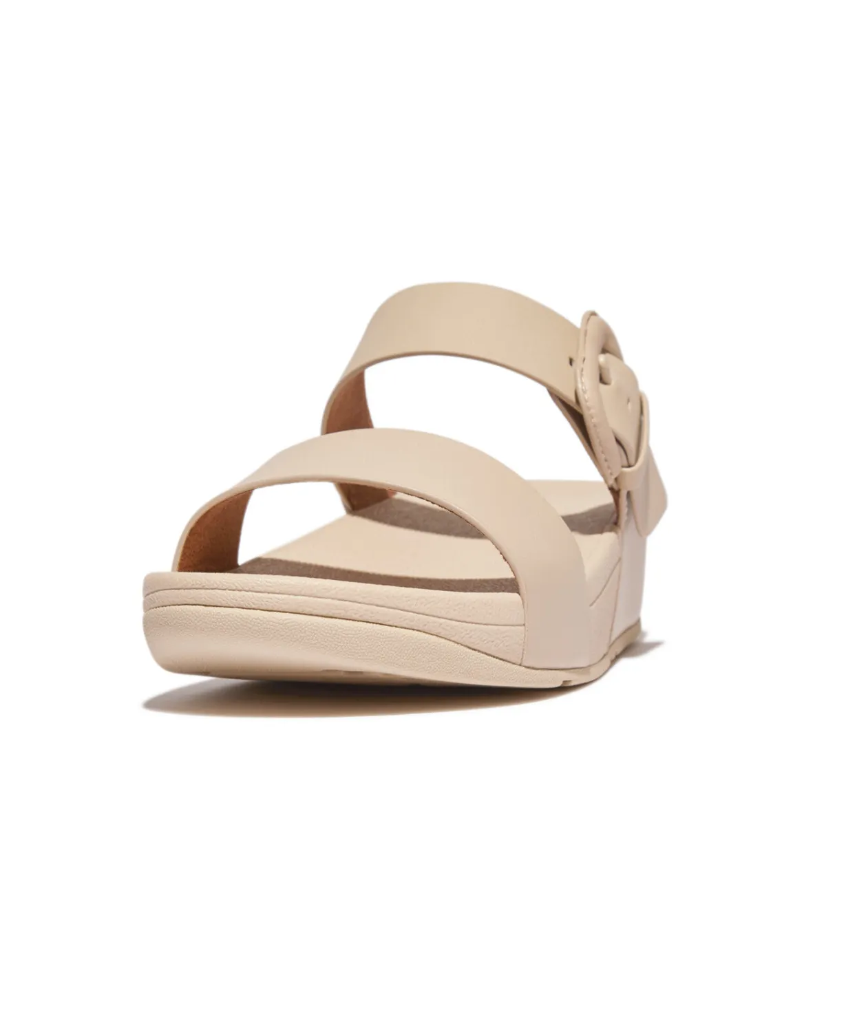 FitFlop Lulu Covered Buckle Raw Edge Leather Slide Stone Beige