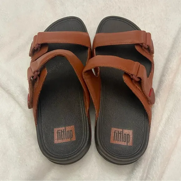 Fitflop  Men's Gogh Moc Slides Leather Dark Tan Size 9