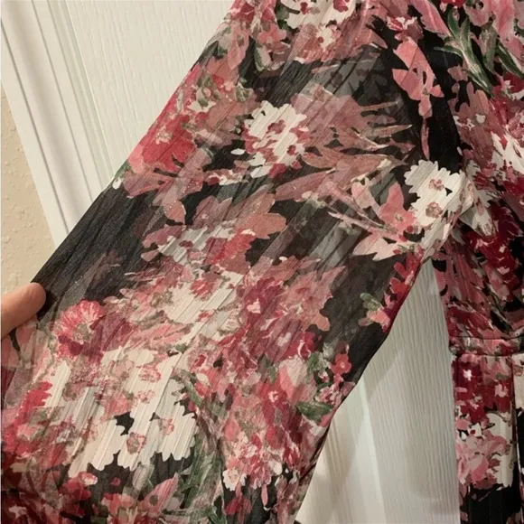 Floral Taylor Black &amp; Pink Midi-Button Down Dress. NWT