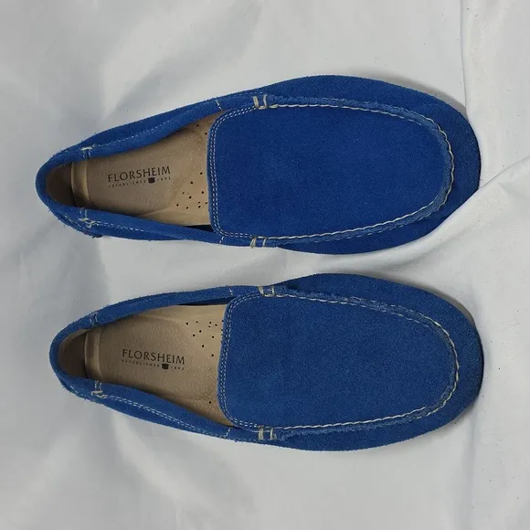 Florsheim Vintage Electric Blue Suede driving Elegant Loafers Mens 8.5 In Guc