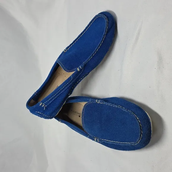 Florsheim Vintage Electric Blue Suede driving Elegant Loafers Mens 8.5 In Guc