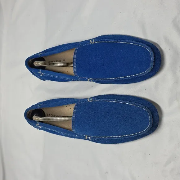 Florsheim Vintage Electric Blue Suede driving Elegant Loafers Mens 8.5 In Guc