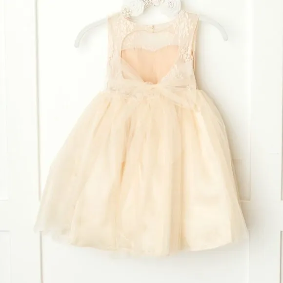 Flower Girl Dress, Girls Formal Dress, Tulle Lace Champagne Toddler Dress, #30