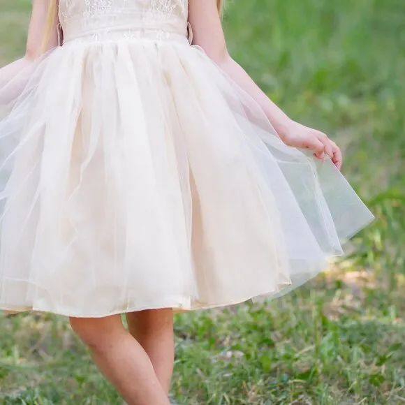 Flower Girl Dress, Girls Formal Dress, Tulle Lace Champagne Toddler Dress, #30