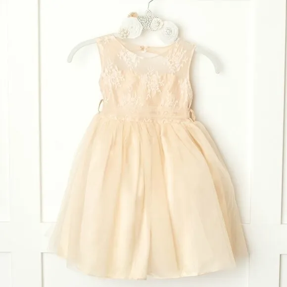 Flower Girl Dress, Girls Formal Dress, Tulle Lace Champagne Toddler Dress, #30