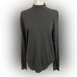Forte Cashmere Sweater Women's Medium Gray Mock Neck Silk Blend Quiet Luxury