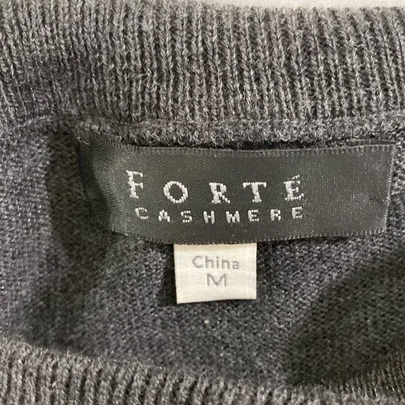 Forte Cashmere Sweater Women's Medium Gray Mock Neck Silk Blend Quiet Luxury